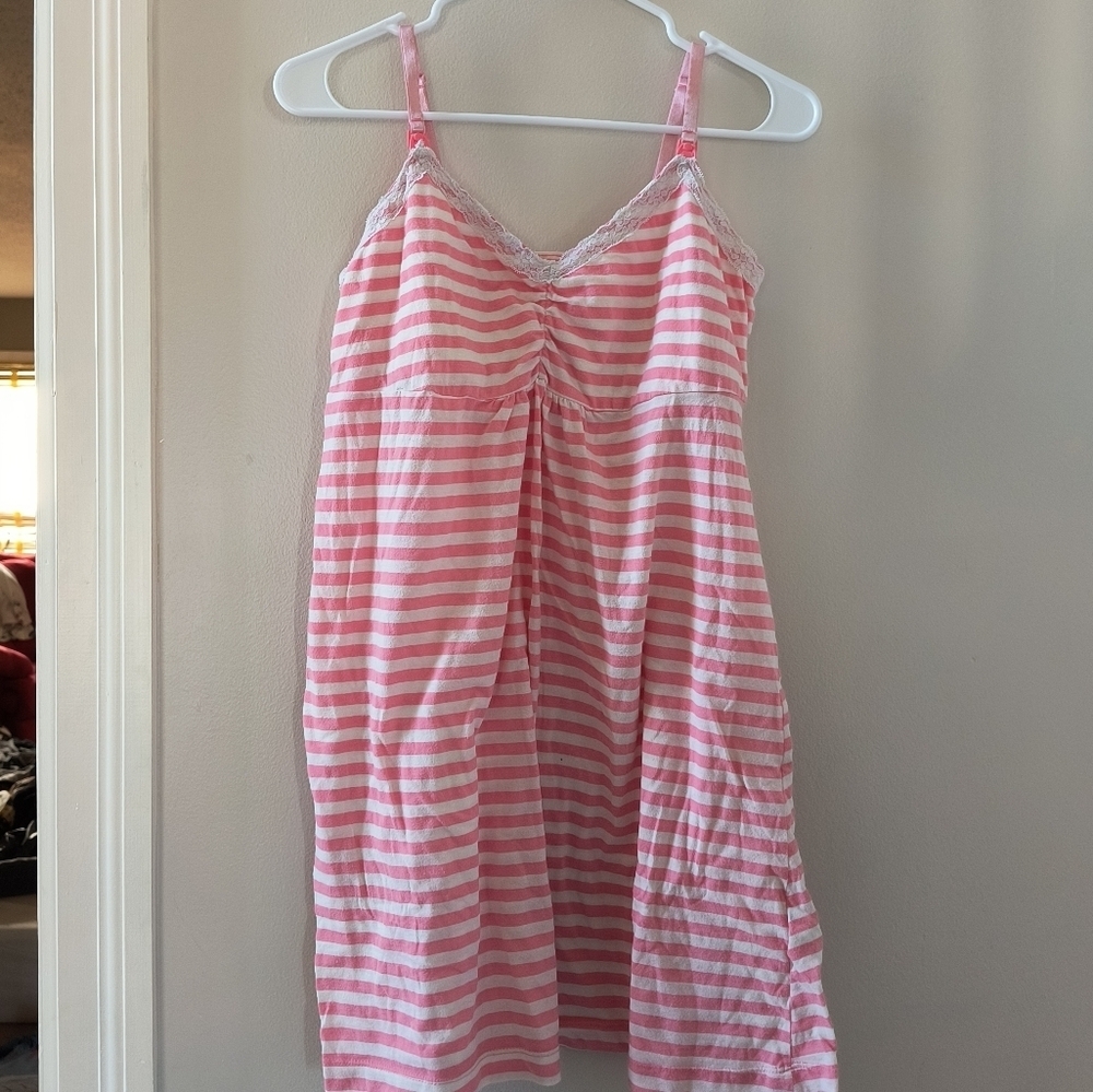Pink Striped Women's Nightgown Maternity Pink Spaghetti Strap Baby Clothing